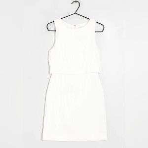 REISS Size 10 Ivory Sleeveless Mini Dress w/ Overlay & Back Zipper Round Neck